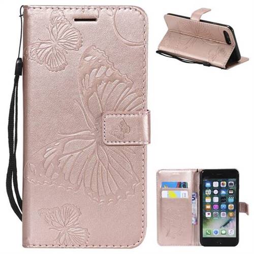 Embossing 3D Butterfly Leather Wallet Case for iPhone 8 Plus / 7 Plus 7P(5.5 inch) - Rose Gold