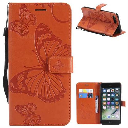 Embossing 3D Butterfly Leather Wallet Case for iPhone 8 Plus / 7 Plus 7P(5.5 inch) - Orange