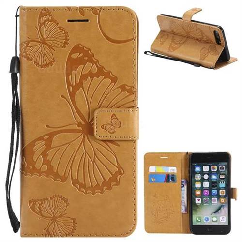 Embossing 3D Butterfly Leather Wallet Case for iPhone 8 Plus / 7 Plus 7P(5.5 inch) - Yellow