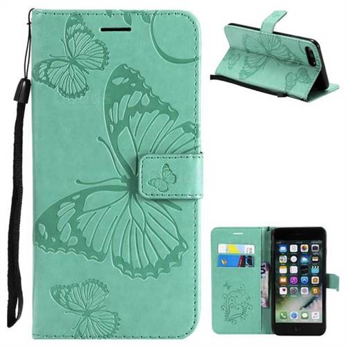 Embossing 3D Butterfly Leather Wallet Case for iPhone 8 Plus / 7 Plus 7P(5.5 inch) - Green