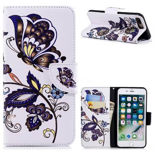 Butterflies and Flowers Leather Wallet Case for iPhone 8 Plus / 7 Plus 7P(5.5 inch)
