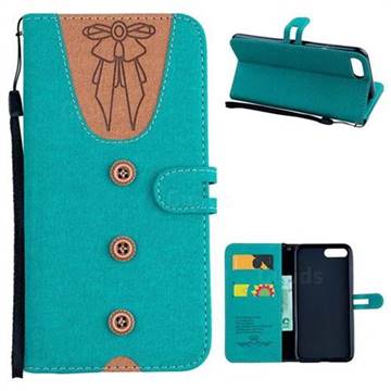 Ladies Bow Clothes Pattern Leather Wallet Phone Case for iPhone 8 Plus / 7 Plus 7P(5.5 inch) - Green