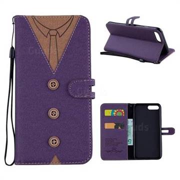 Mens Button Clothing Style Leather Wallet Phone Case for iPhone 8 Plus / 7 Plus 7P(5.5 inch) - Purple
