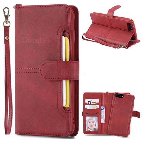 Retro Multi-functional Aristocratic Demeanor Detachable Leather Wallet Phone Case for iPhone 8 Plus / 7 Plus 7P(5.5 inch) - Red