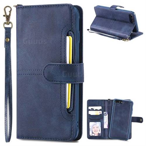 Retro Multi-functional Aristocratic Demeanor Detachable Leather Wallet Phone Case for iPhone 8 Plus / 7 Plus 7P(5.5 inch) - Blue