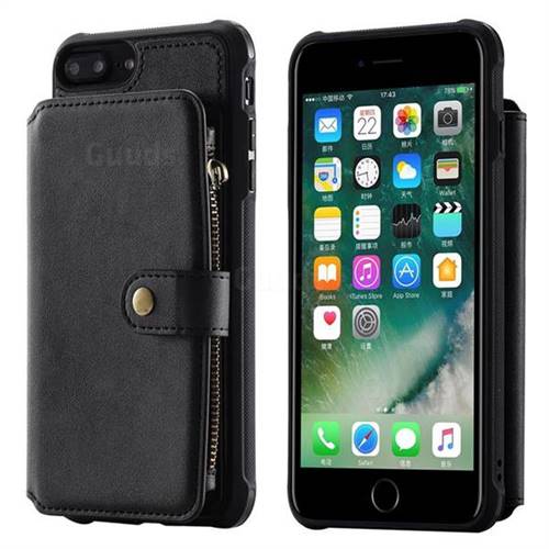 Retro Luxury Multifunction Zipper Leather Phone Back Cover for iPhone 8 Plus / 7 Plus 7P(5.5 inch) - Black