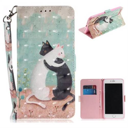 Black and White Cat 3D Painted Leather Wallet Phone Case for iPhone 8 Plus / 7 Plus 7P(5.5 inch)