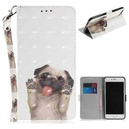 Pug Dog 3D Painted Leather Wallet Phone Case for iPhone 8 Plus / 7 Plus 7P(5.5 inch)