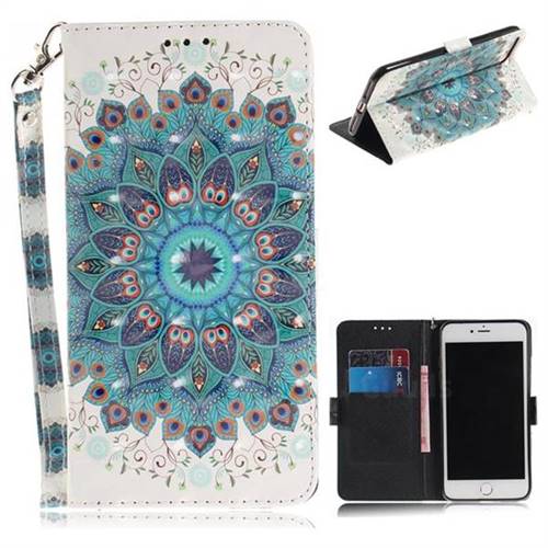 Peacock Mandala 3D Painted Leather Wallet Phone Case for iPhone 8 Plus / 7 Plus 7P(5.5 inch)