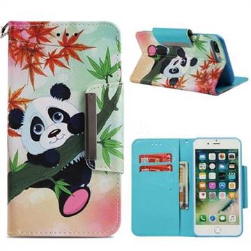 Bamboo Panda Big Metal Buckle PU Leather Wallet Phone Case for iPhone 8 Plus / 7 Plus 7P(5.5 inch)