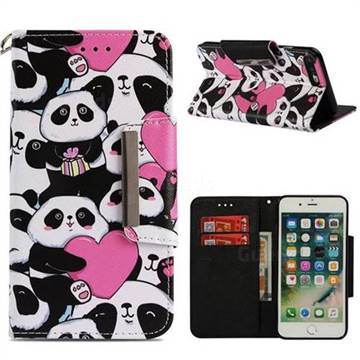 Heart Panda Big Metal Buckle PU Leather Wallet Phone Case for iPhone 8 Plus / 7 Plus 7P(5.5 inch)