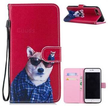 Glasses Shiba Inu Painting Leather Wallet Phone Case for iPhone 8 Plus / 7 Plus 7P(5.5 inch)