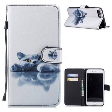 British Short Cat Painting Leather Wallet Phone Case for iPhone 8 Plus / 7 Plus 7P(5.5 inch)