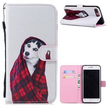 Fashion Husky Painting Leather Wallet Phone Case for iPhone 8 Plus / 7 Plus 7P(5.5 inch)