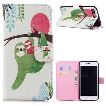 Twig Monkey Painting Leather Wallet Phone Case for iPhone 8 Plus / 7 Plus 7P(5.5 inch)