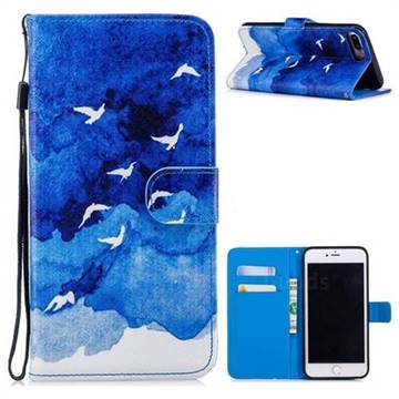 Sky Flying Bird Painting Leather Wallet Phone Case for iPhone 8 Plus / 7 Plus 7P(5.5 inch)