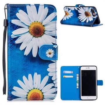 White Chrysanthemum Painting Leather Wallet Phone Case for iPhone 8 Plus / 7 Plus 7P(5.5 inch)