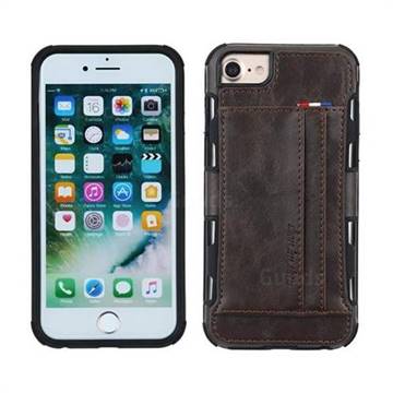 Luxury Shatter-resistant Leather Coated Card Phone Case for iPhone 8 Plus / 7 Plus 7P(5.5 inch) - Coffee