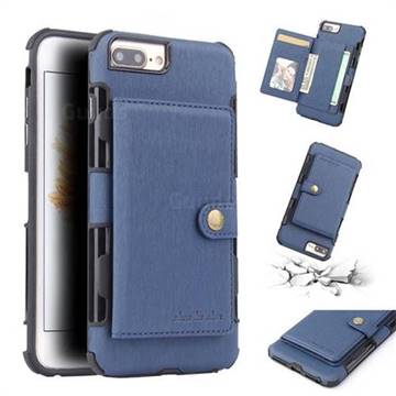 Brush Multi-function Leather Phone Case for iPhone 8 Plus / 7 Plus 7P(5.5 inch) - Blue
