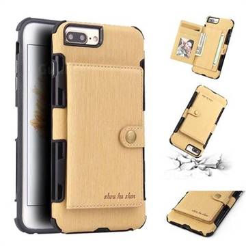 Brush Multi-function Leather Phone Case for iPhone 8 Plus / 7 Plus 7P(5.5 inch) - Golden