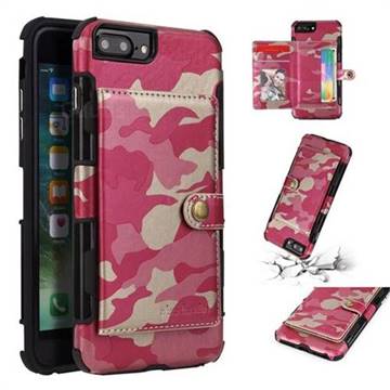 Camouflage Multi-function Leather Phone Case for iPhone 8 Plus / 7 Plus 7P(5.5 inch) - Rose