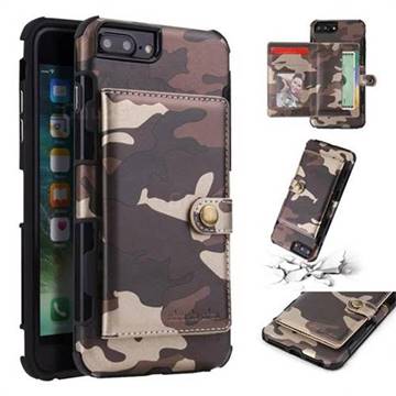 Camouflage Multi-function Leather Phone Case for iPhone 8 Plus / 7 Plus 7P(5.5 inch) - Coffee