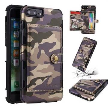 Camouflage Multi-function Leather Phone Case for iPhone 8 Plus / 7 Plus 7P(5.5 inch) - Purple
