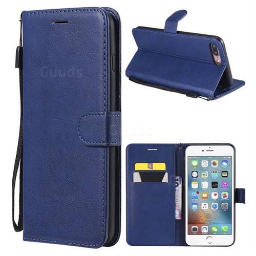 Retro Greek Classic Smooth PU Leather Wallet Phone Case for iPhone 8 Plus / 7 Plus 7P(5.5 inch) - Blue