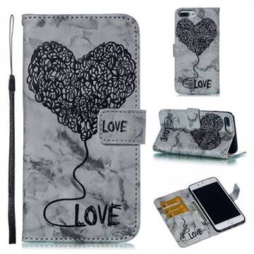 Marble Heart PU Leather Wallet Phone Case for iPhone 8 Plus / 7 Plus 7P(5.5 inch) - Black