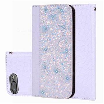 Shiny Crocodile Pattern Stitching Magnetic Closure Flip Holster Shockproof Phone Cases for iPhone 8 Plus / 7 Plus 7P(5.5 inch) - White Silver