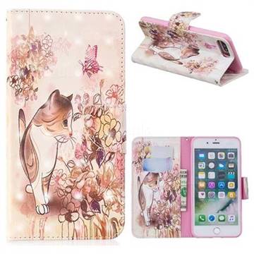 Flower Butterfly Cat 3D Painted Leather Wallet Phone Case for iPhone 8 Plus / 7 Plus 7P(5.5 inch)