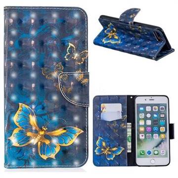 Gold Butterfly 3D Painted Leather Wallet Phone Case for iPhone 8 Plus / 7 Plus 7P(5.5 inch)