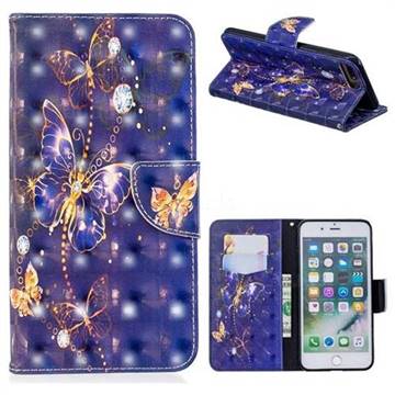 Purple Butterfly 3D Painted Leather Wallet Phone Case for iPhone 8 Plus / 7 Plus 7P(5.5 inch)