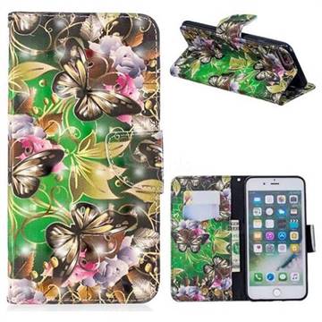 Green Leaf Butterfly 3D Painted Leather Wallet Phone Case for iPhone 8 Plus / 7 Plus 7P(5.5 inch)