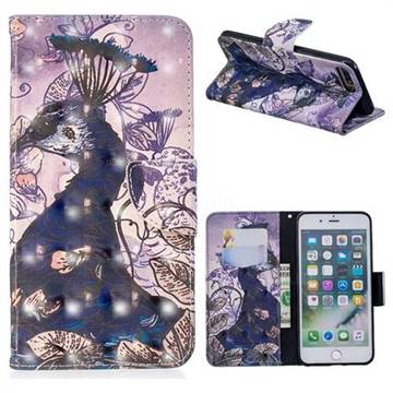 Purple Peacock 3D Painted Leather Wallet Phone Case for iPhone 8 Plus / 7 Plus 7P(5.5 inch)