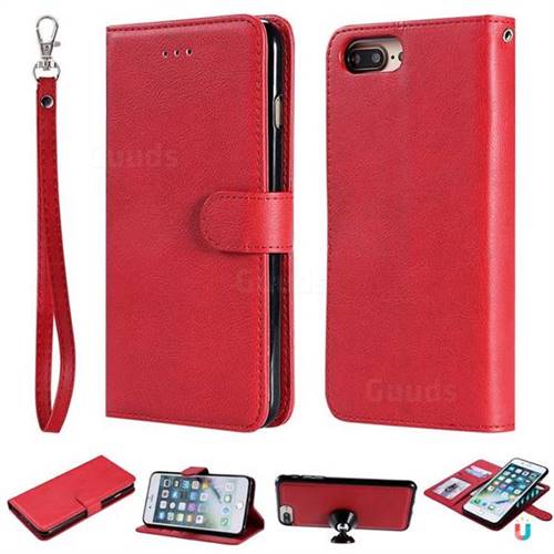 Retro Greek Detachable Magnetic PU Leather Wallet Phone Case for iPhone 8 Plus / 7 Plus 7P(5.5 inch) - Red