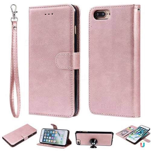 Retro Greek Detachable Magnetic PU Leather Wallet Phone Case for iPhone 8 Plus / 7 Plus 7P(5.5 inch) - Rose Gold