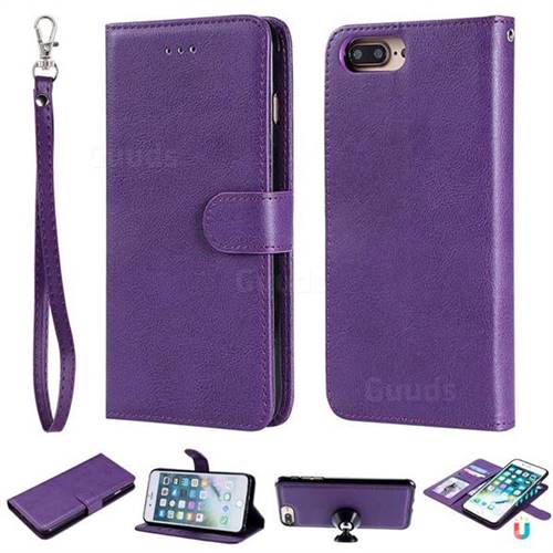 Retro Greek Detachable Magnetic PU Leather Wallet Phone Case for iPhone 8 Plus / 7 Plus 7P(5.5 inch) - Purple