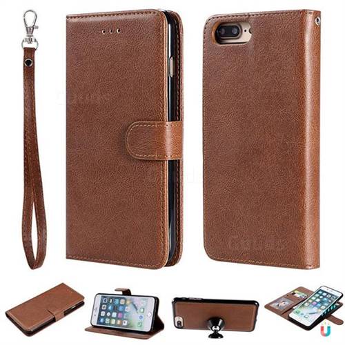 Retro Greek Detachable Magnetic PU Leather Wallet Phone Case for iPhone 8 Plus / 7 Plus 7P(5.5 inch) - Brown