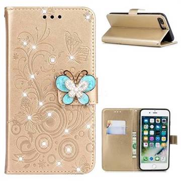 Embossing Butterfly Circle Rhinestone Leather Wallet Case for iPhone 8 Plus / 7 Plus 7P(5.5 inch) - Champagne