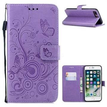 Intricate Embossing Butterfly Circle Leather Wallet Case for iPhone 8 Plus / 7 Plus 7P(5.5 inch) - Purple