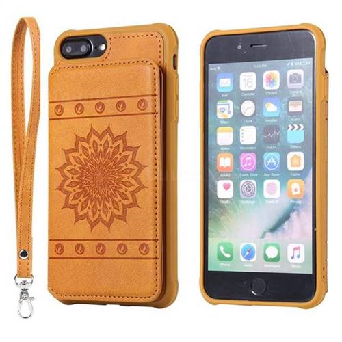 Luxury Embossing Sunflower Multifunction Leather Back Cover for iPhone 8 Plus / 7 Plus 7P(5.5 inch) - Brown