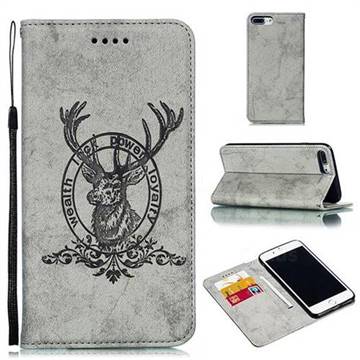 Retro Intricate Embossing Elk Seal Leather Wallet Case for iPhone 8 Plus / 7 Plus 7P(5.5 inch) - Gray