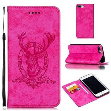 Retro Intricate Embossing Elk Seal Leather Wallet Case for iPhone 8 Plus / 7 Plus 7P(5.5 inch) - Rose