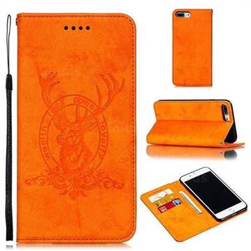 Retro Intricate Embossing Elk Seal Leather Wallet Case for iPhone 8 Plus / 7 Plus 7P(5.5 inch) - Orange