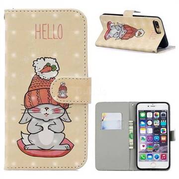 Hello Rabbit 3D Painted Leather Phone Wallet Case for iPhone 8 Plus / 7 Plus 7P(5.5 inch)