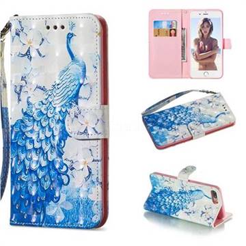 Blue Peacock 3D Painted Leather Wallet Phone Case for iPhone 8 Plus / 7 Plus 7P(5.5 inch)