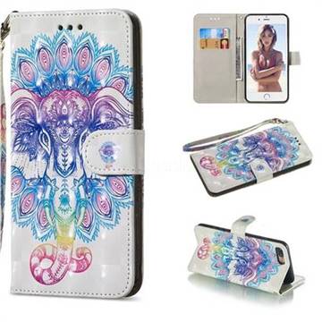 Colorful Elephant 3D Painted Leather Wallet Phone Case for iPhone 8 Plus / 7 Plus 7P(5.5 inch)