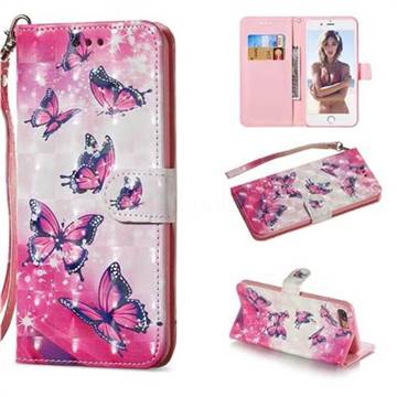 Pink Butterfly 3D Painted Leather Wallet Phone Case for iPhone 8 Plus / 7 Plus 7P(5.5 inch)