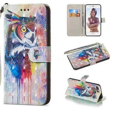 Watercolor Owl 3D Painted Leather Wallet Phone Case for iPhone 8 Plus / 7 Plus 7P(5.5 inch)